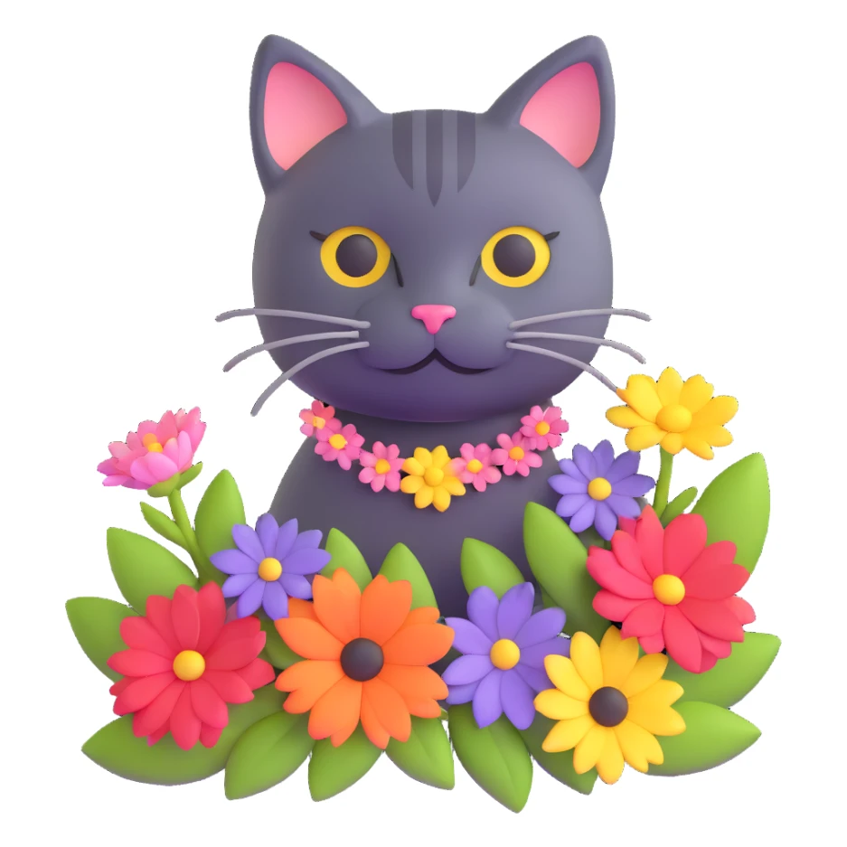 cat with flowers sticker
