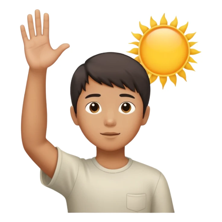 Asian boy direct his left arm on the sun  sticker