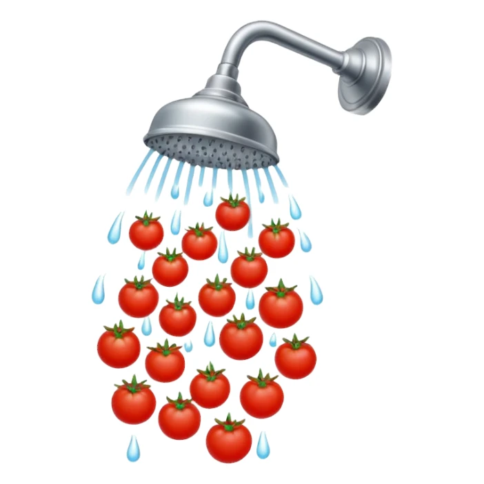 Create an emoji with a shower head raining tomatoes  sticker
