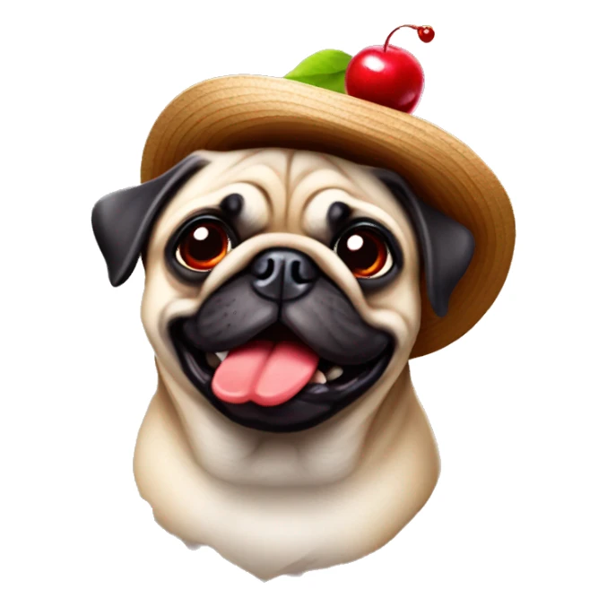 Fun pug wearing hat with cherries sticker