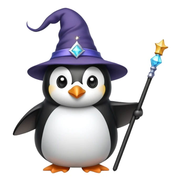 penguin with wizard hat and magic wand sticker