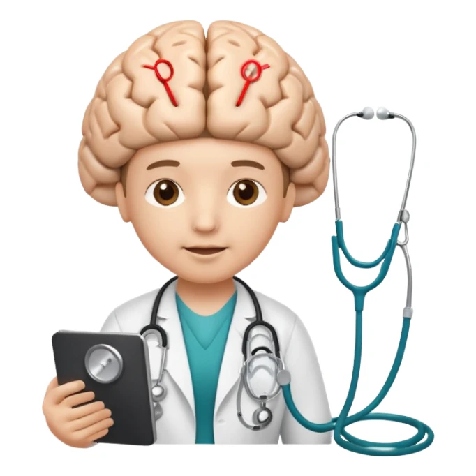 brain with digital elements and a stethoscope, AI medical predictor sticker