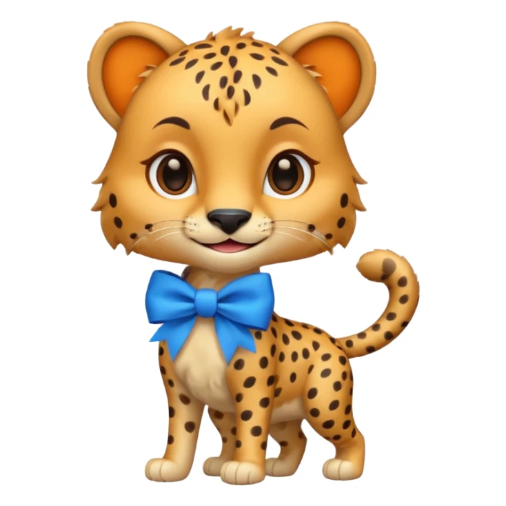 cute smiling cheetah with blue bow standing  sticker