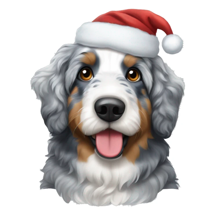 Blue Merle bernedoodle with a Santa hat  sticker