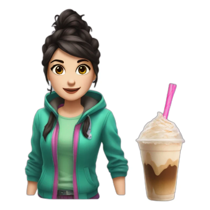 Vanellope having a Frappe sticker