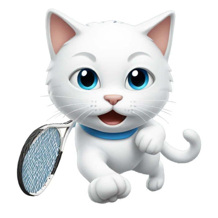 White cat playing tennis sticker