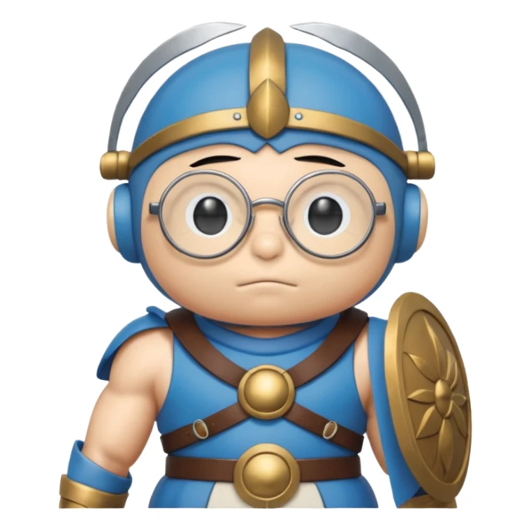 Doraemon, wearing gladiator cloth, big round glassed sticker