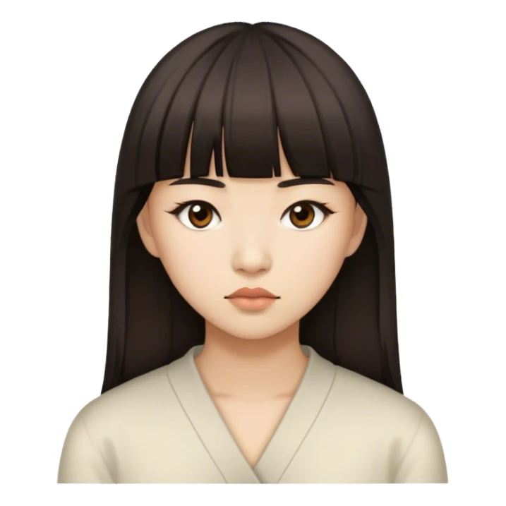 Asian with split bangs, dark brown eyes, resting bitch face sticker