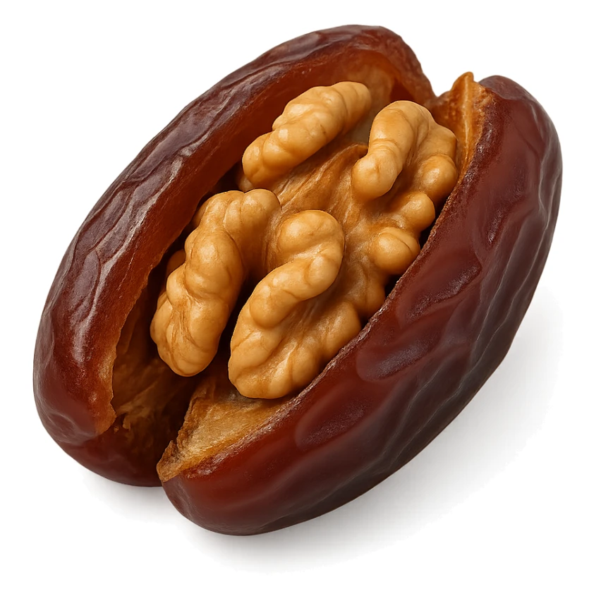realistic style date fruit split open and stuffed with walnuts sticker