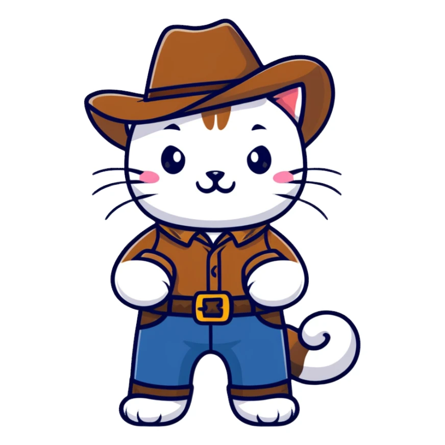 A  cat wearing a cowboy hat sticker