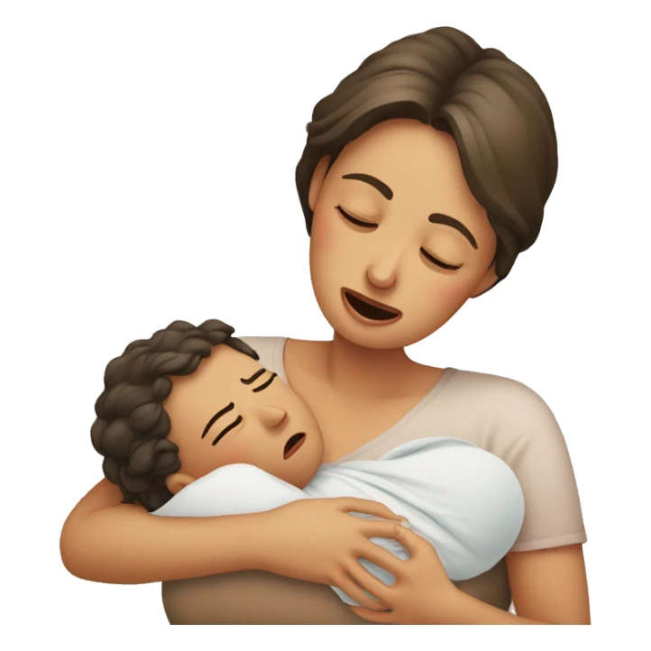 European mother crying with newborn sticker