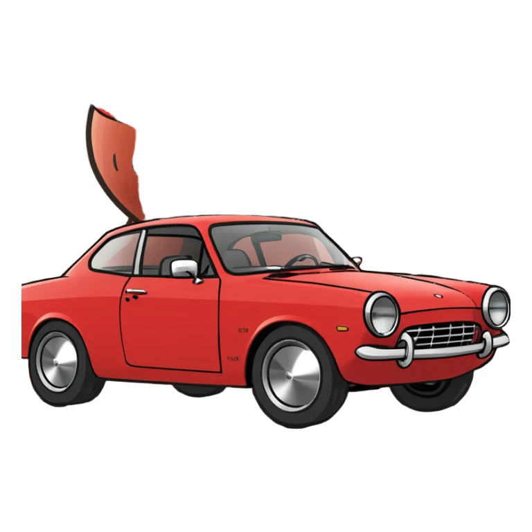 a red car with a sunglass sticker