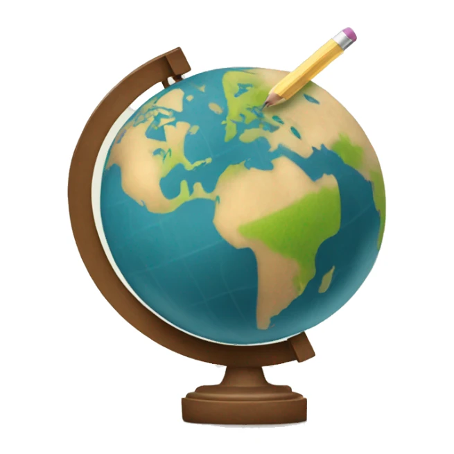 a simple globe with a small pencil somewhat writing that globe sticker