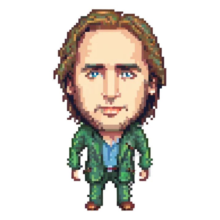 Nicholas Cage classic movie pose, pixelated, simple background sticker