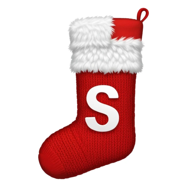 Christmas sock with white "S" logo sticker