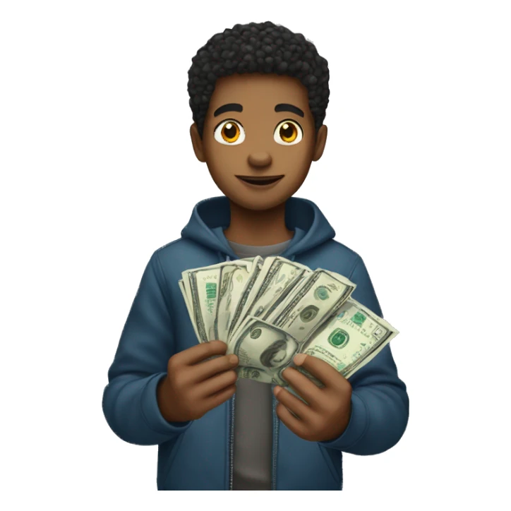 multi-racial boy holding dollar sign sticker