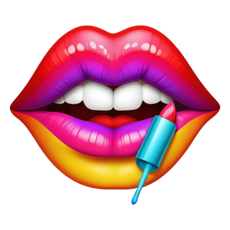 A psychedelic-colored lipstick kiss mark. sticker