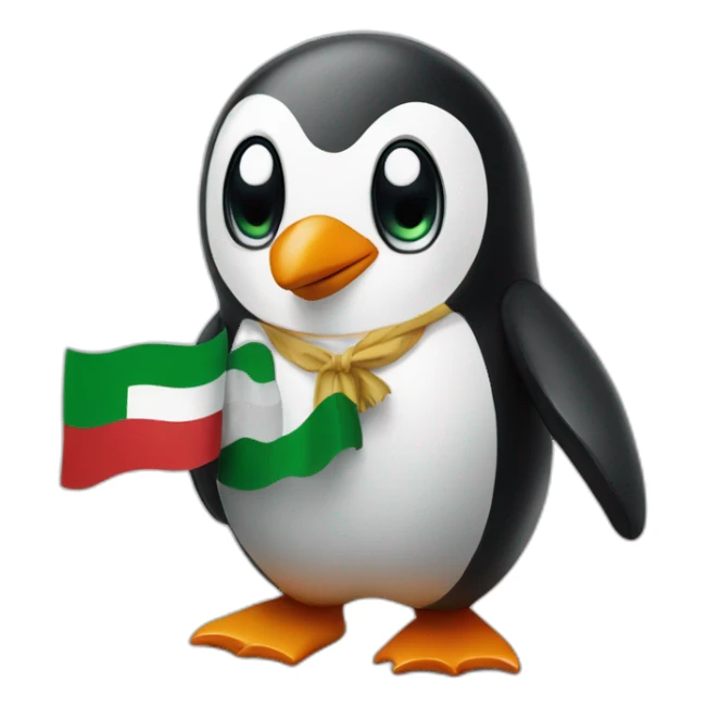 A penguin waving an Italian flag sticker
