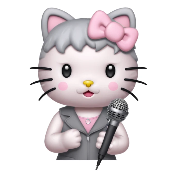 grey Hello Kitty with a microphone  sticker
