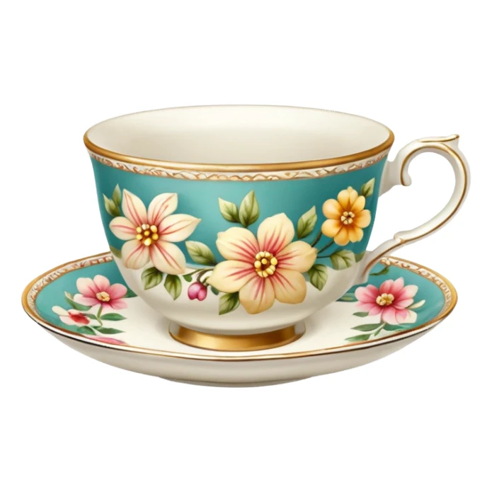 antique floral teacup sticker