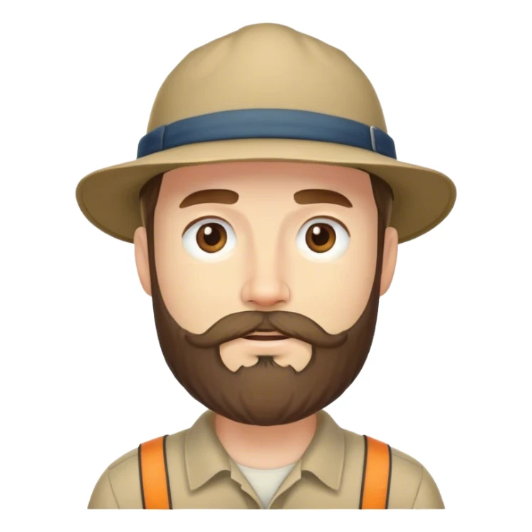 white man with beard and camp hat sticker