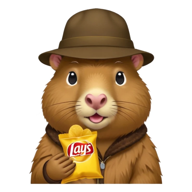 Capybara with a cool hat  eating Lays chips sticker