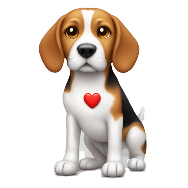 Beagle with a bone in a red heart sticker