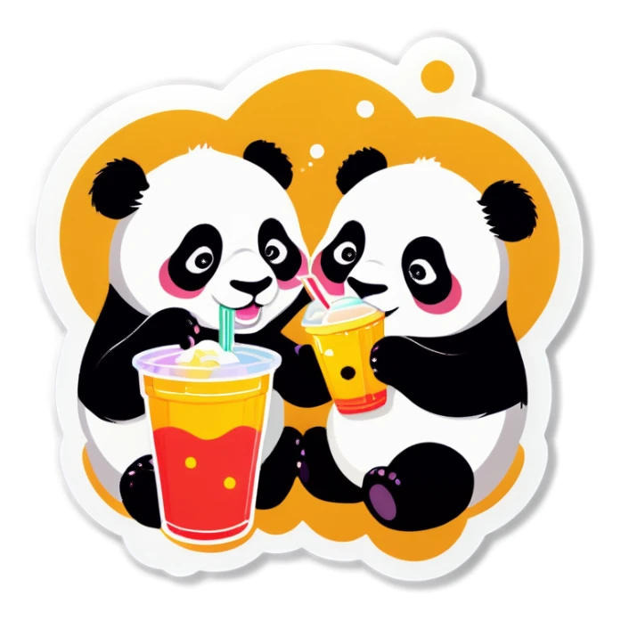 Pandas drinking boba sticker