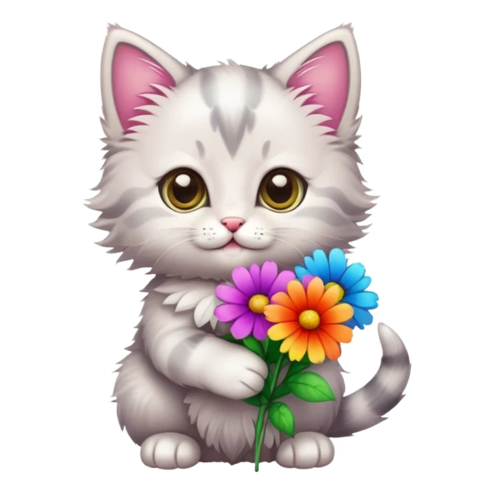A cute kitten holding flowers sticker