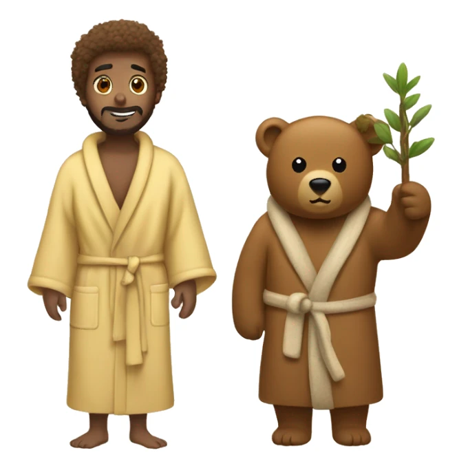 A tree and bear both in cozy bath robes sticker