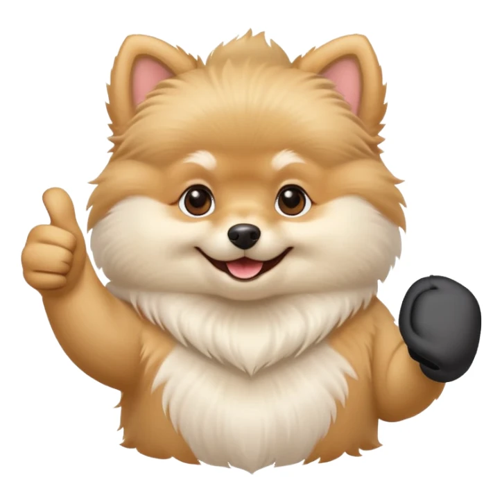 a white Pomeranian dog doing a thumbs up sticker