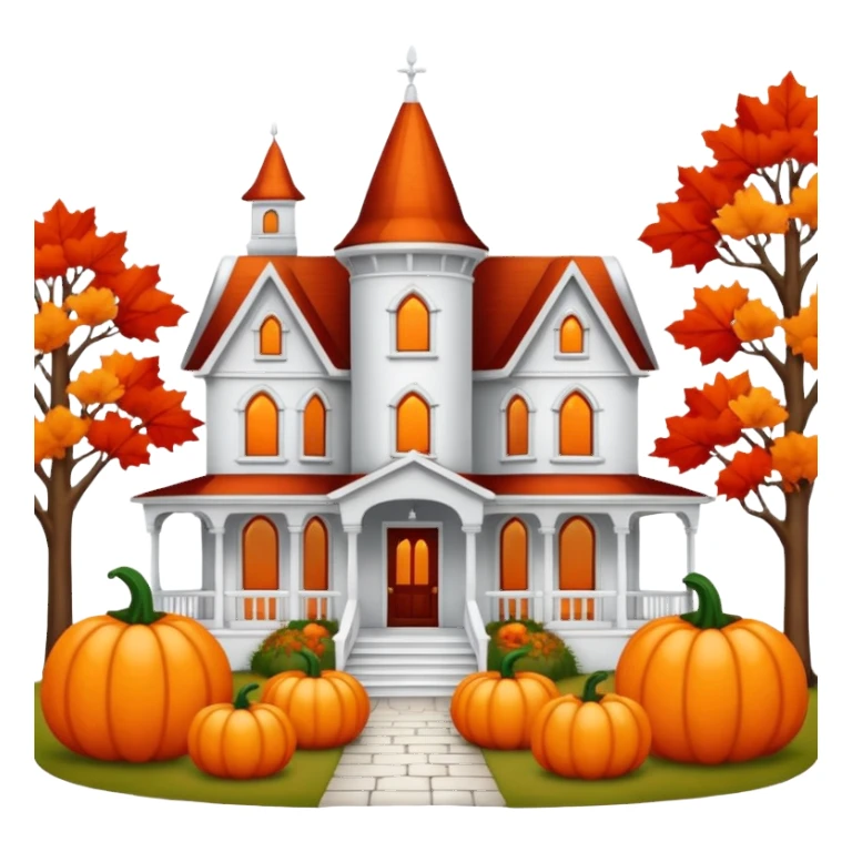 White Queen Anne home decorated for fall sticker