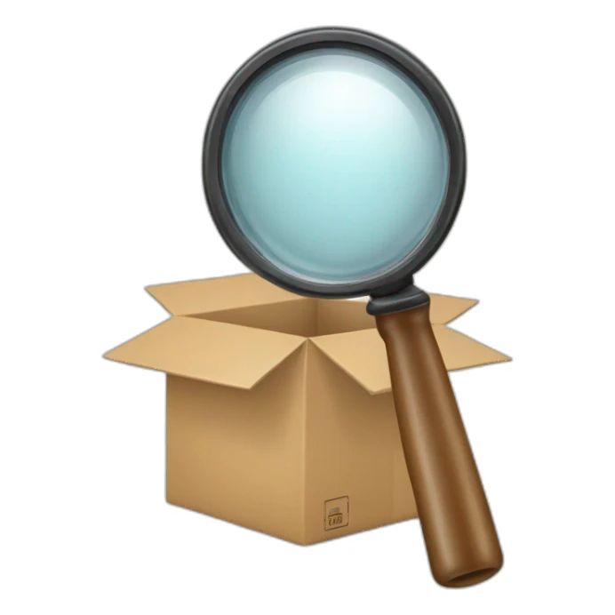 a magnifying glass and an empty box sticker