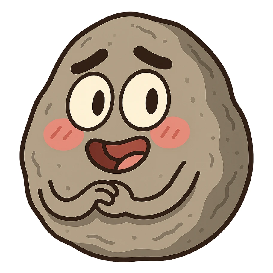cartoon stone, pebble-like, blushing cheeks, cute style sticker