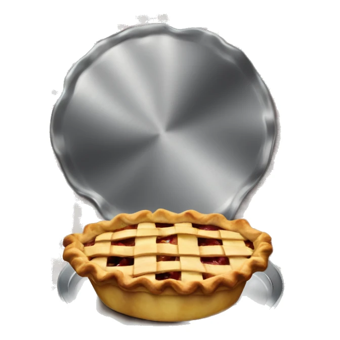 Apple pie on steel with a clawed tablecloth sticker