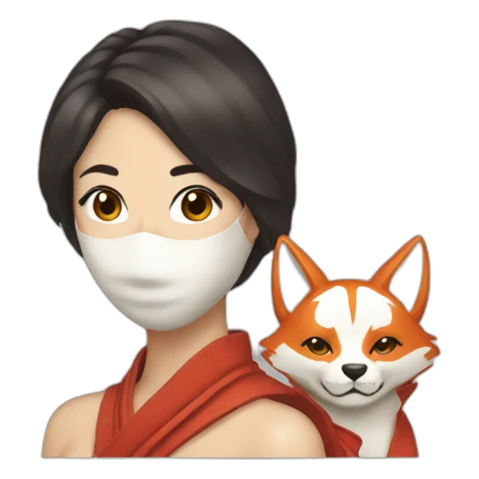 women with kitsune mask sticker