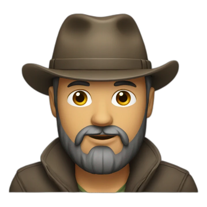 man with beard and a hat sticker