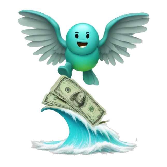 Money with wings on surf sticker