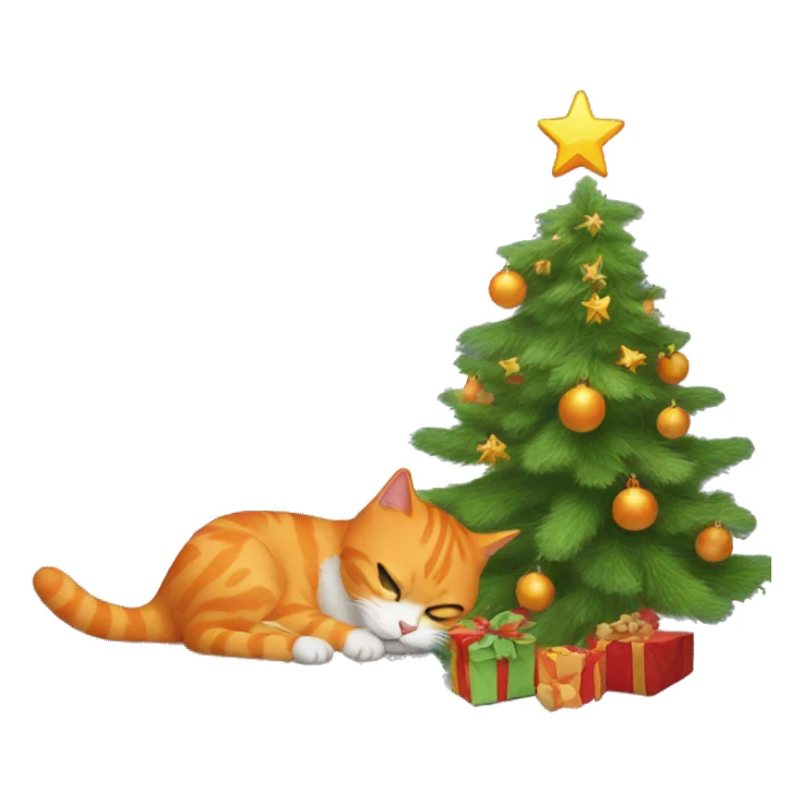 Orange cat knocking over Christmas tree sticker