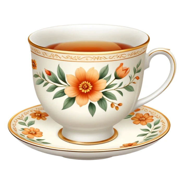 Warm-colored romantic fine china tea cup sticker
