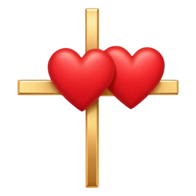 TWO red  hearts around a simple gold cross  sticker