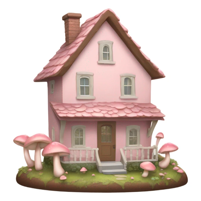 Light pastel pink house with mushrooms sticker