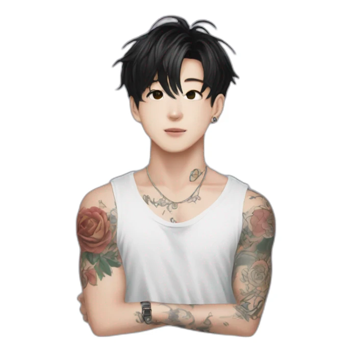 Jungkook with  tatoo sticker