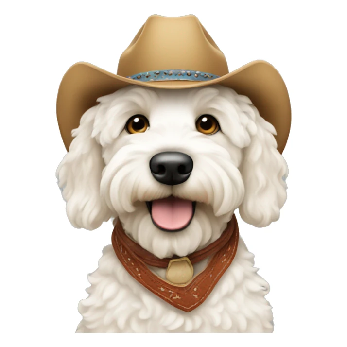 white goldendoodle wearing cowboy hat  sticker