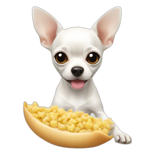 white chihuahua eating sticker