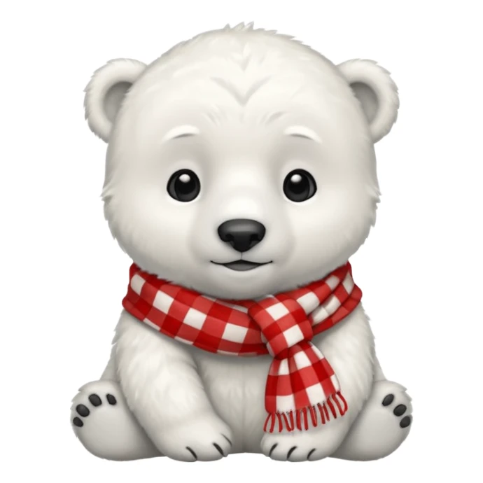 baby polar bear wearing a red and white checkered scarf sticker