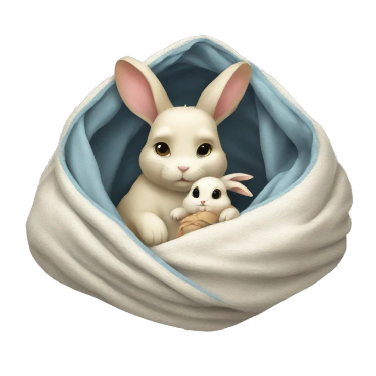 Rabbit with baby rabbit cozy in blanket sticker