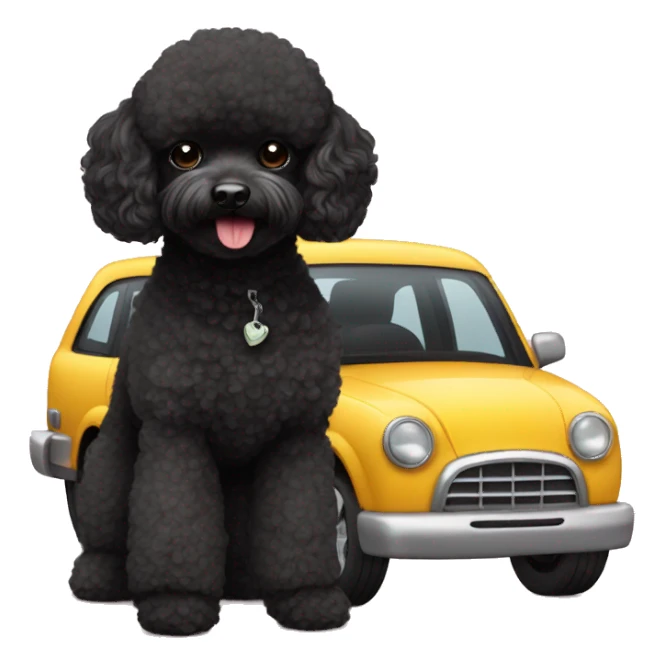 black toy poodle with a car sticker