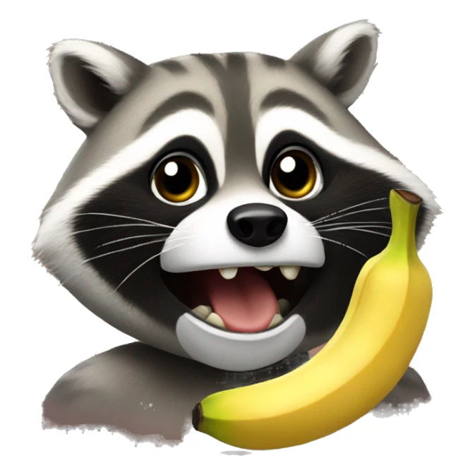 The raccoon eats a banana sticker