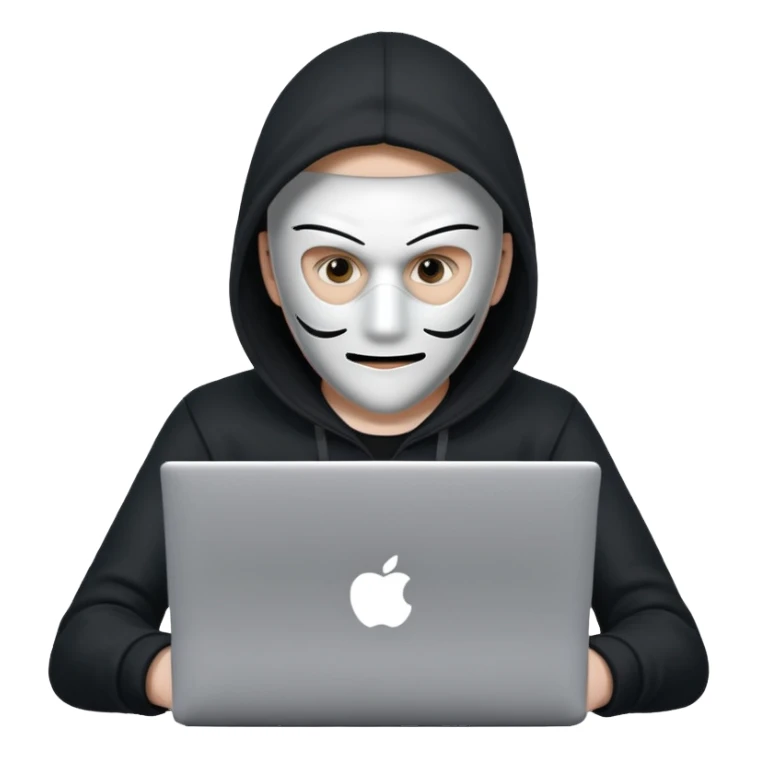 hacker with mask using laptop sticker